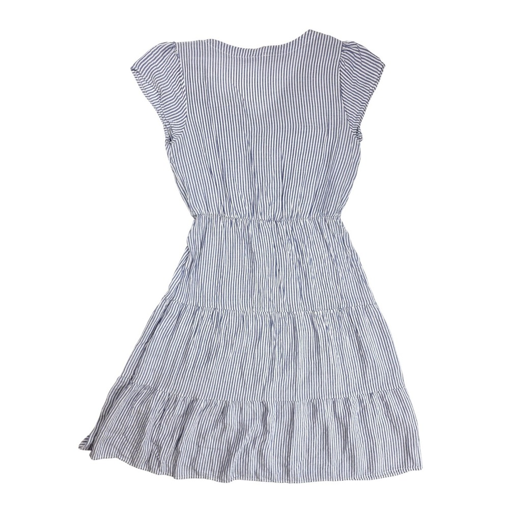 Naif Blue White Pin Striped Elastic Waist Ruffle Hem Midi Dress Women's Size M - Picture 2 of 6